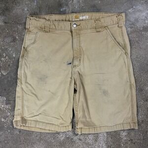 Carhartt Right Dungaree Canvas Shorts Size 36 Brown Relaxed Fit Work Wear